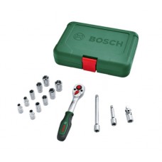 BOSCH Set cheie clichet cu biti si prelungitoare in geanta textila, prindere 1/4, 14 piese